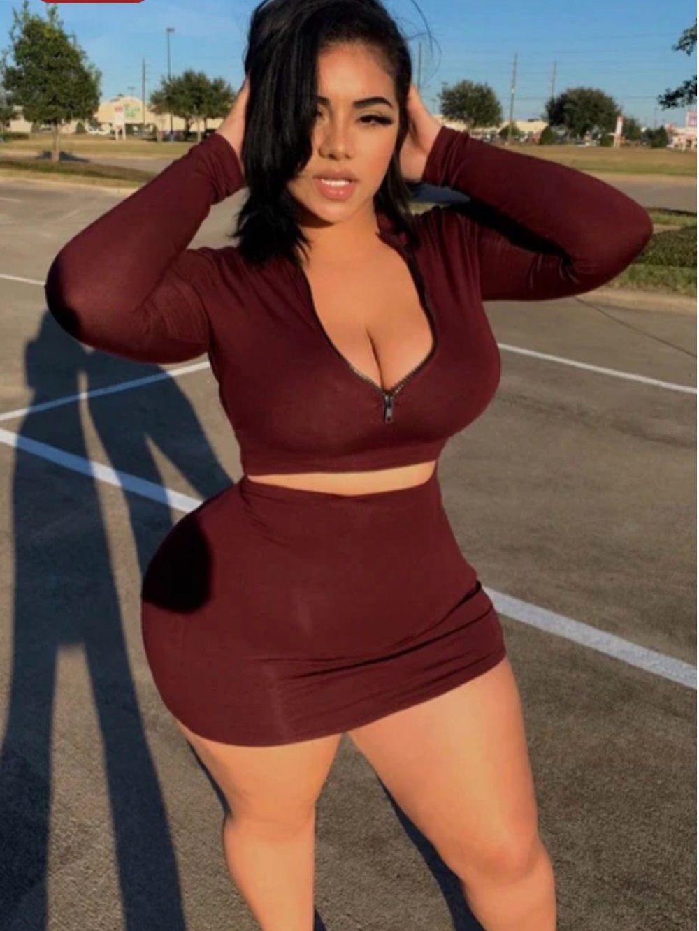 Fashion Nova Burgundy Chicago Skirt Set XL